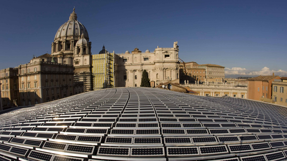 SOLAR PANELS COVER ROOF OF PAUL VI AUDIENCE HALL AT VATICAN