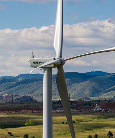 Aerial photo of a horizontal wind turbine at the National Wind Technology Center (NWTC) in Colorado.
